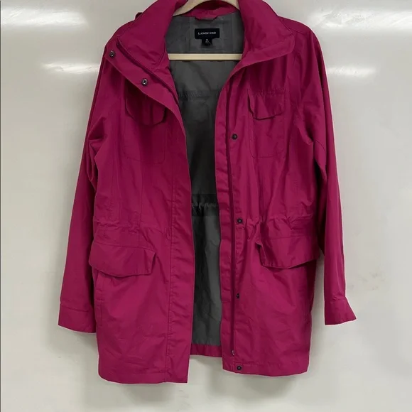 Lands’ End Pink Waterproof Rain Jacket Hooded Utility Coat Size M 10-12 - Picture 6 of 6